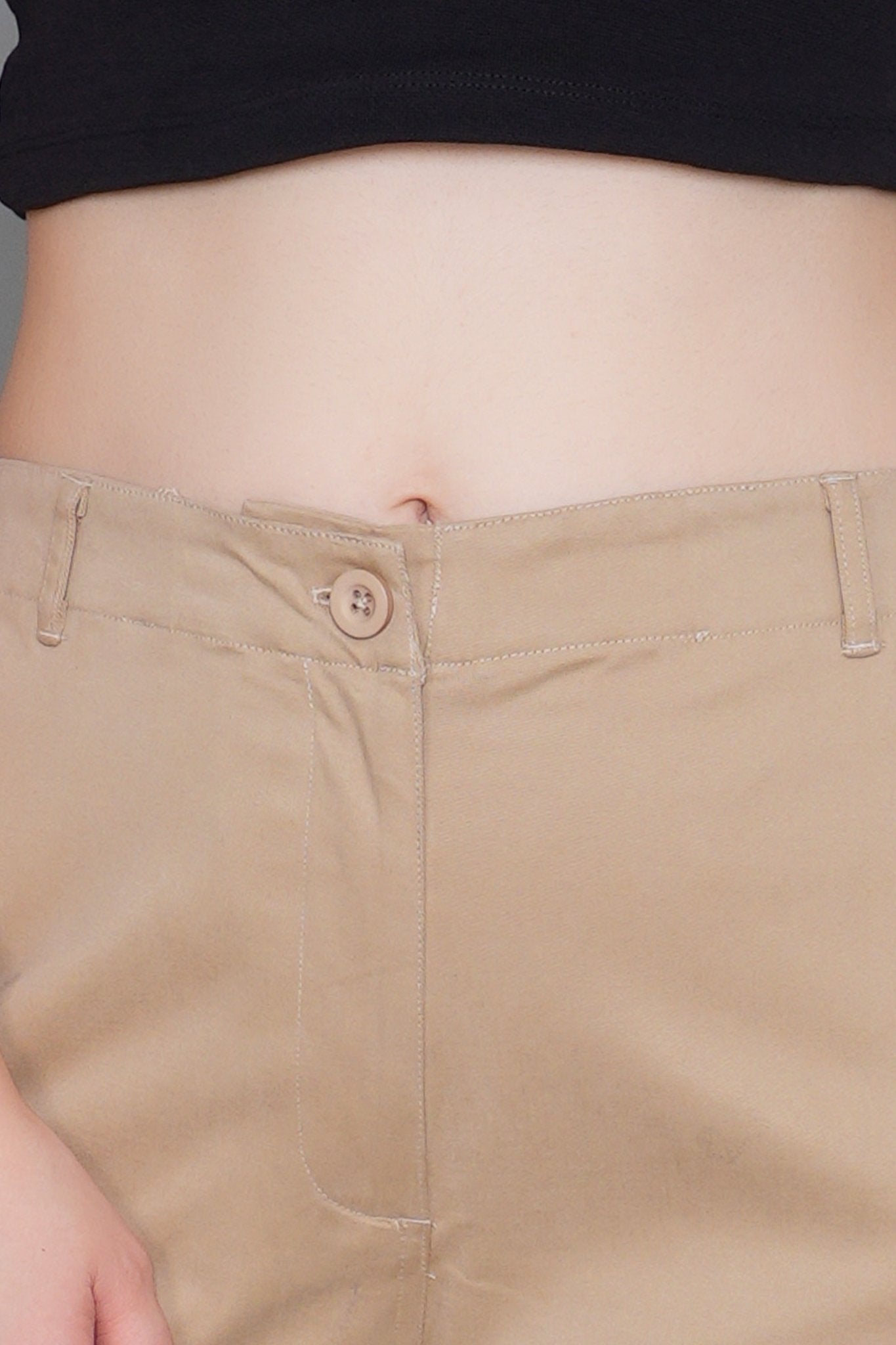 Beige stretchable biowash USA HQ cotton travel cargo pant with superior elastic belt. - Travel Cargo Pants