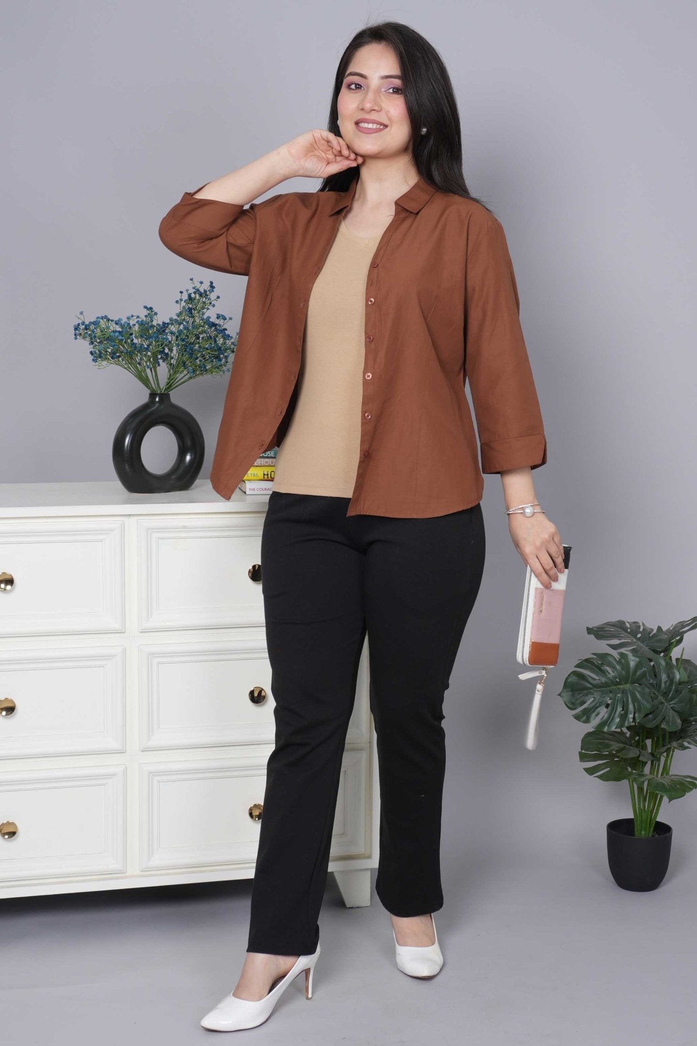Beige Stretchable V Neck Rib T Shirt [ 100% USA HQ Cotton, 280 GSM non transparent fabric ] - Rib v neck t shirt