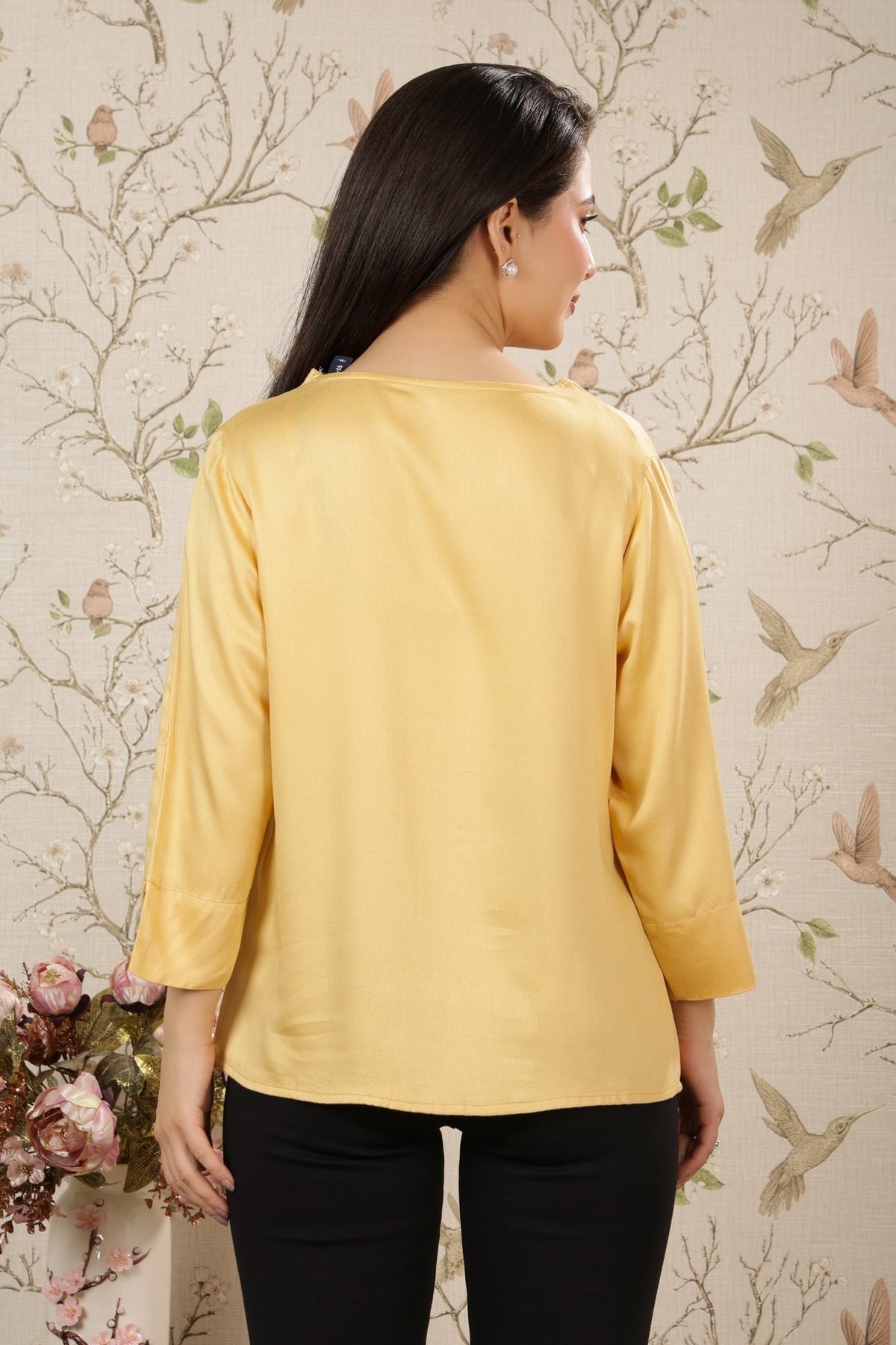 Beige v-neck satin top -satin shirt