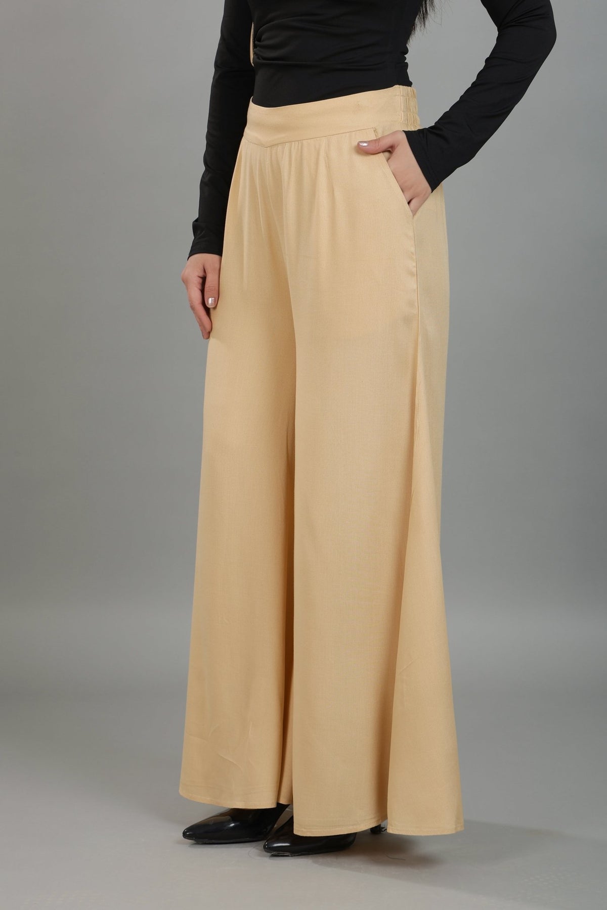 Beige wide flow pant [ 100% Rayon, Liva Certified ] -Wide flow pant