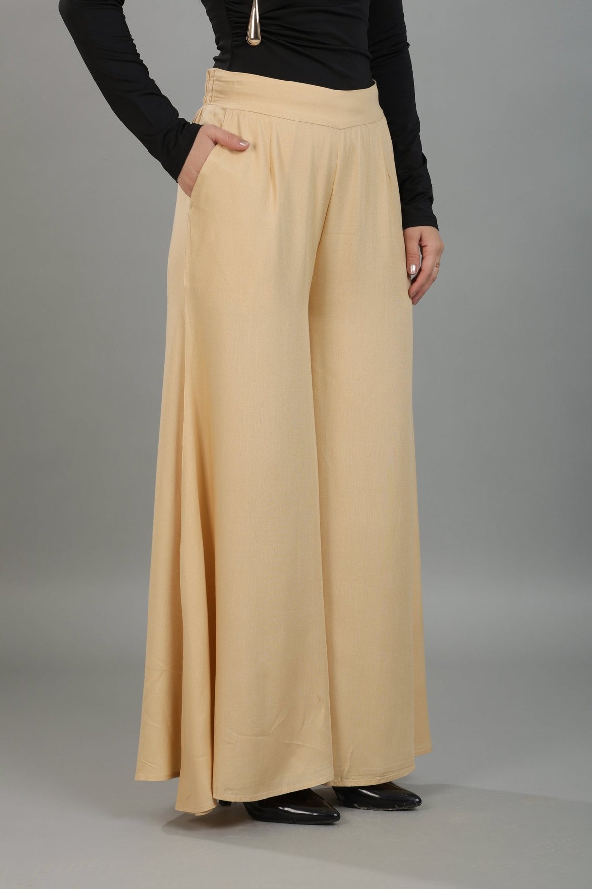 Beige wide flow pant [ 100% Rayon, Liva Certified ] -Wide flow pant