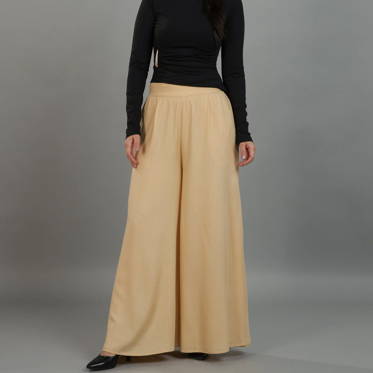 Beige wide flow pant [ 100% Rayon, Liva Certified ] -Wide flow pant