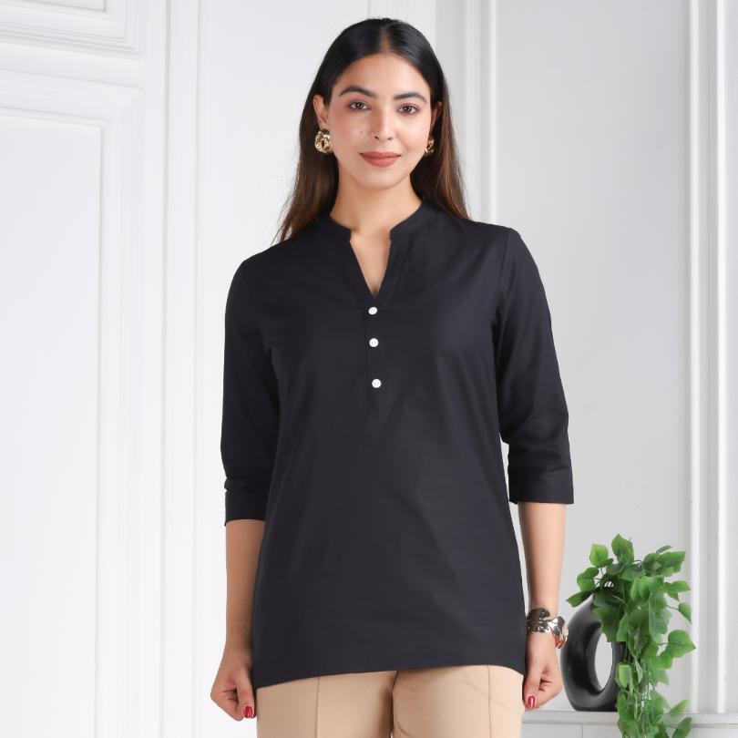 Black 100% Cotton Short Kurti - Short kurta