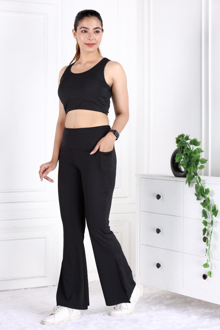 Black Active Flare with Slit Pants - Active flare with slit pants