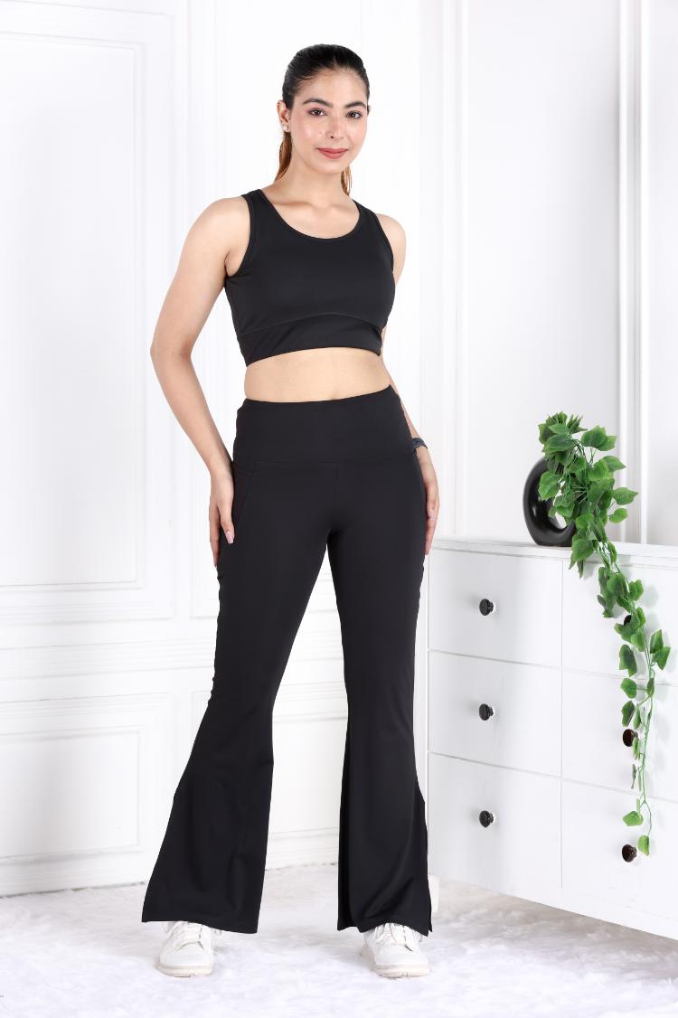 Black Active Flare with Slit Pants - Active flare with slit pants