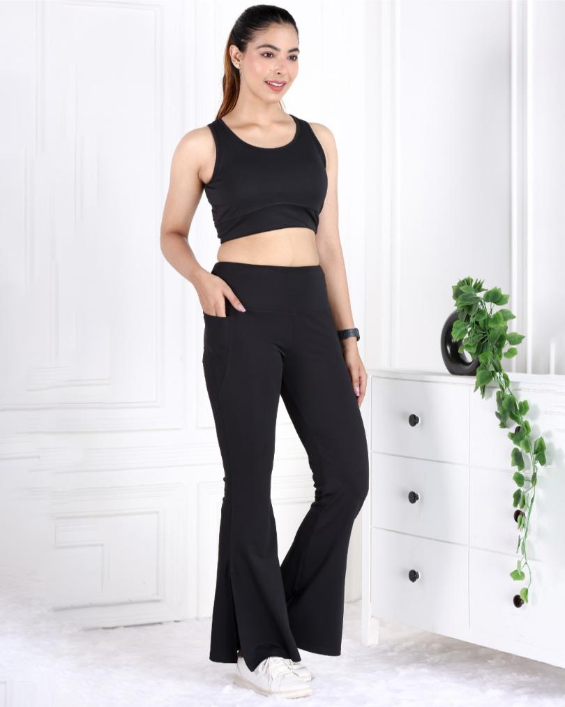 Black Active Flare with Slit Pants - Active flare with slit pants