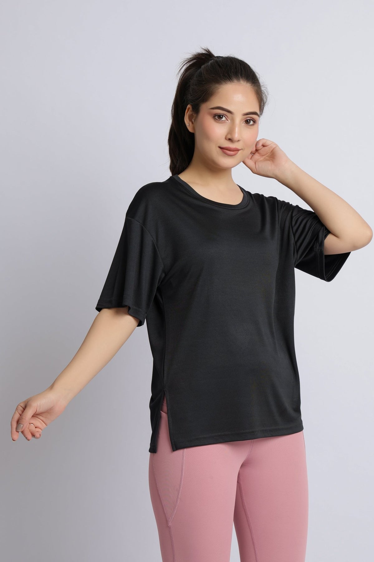 Black active off shoulder tshirt -Active off shoulder tshirt
