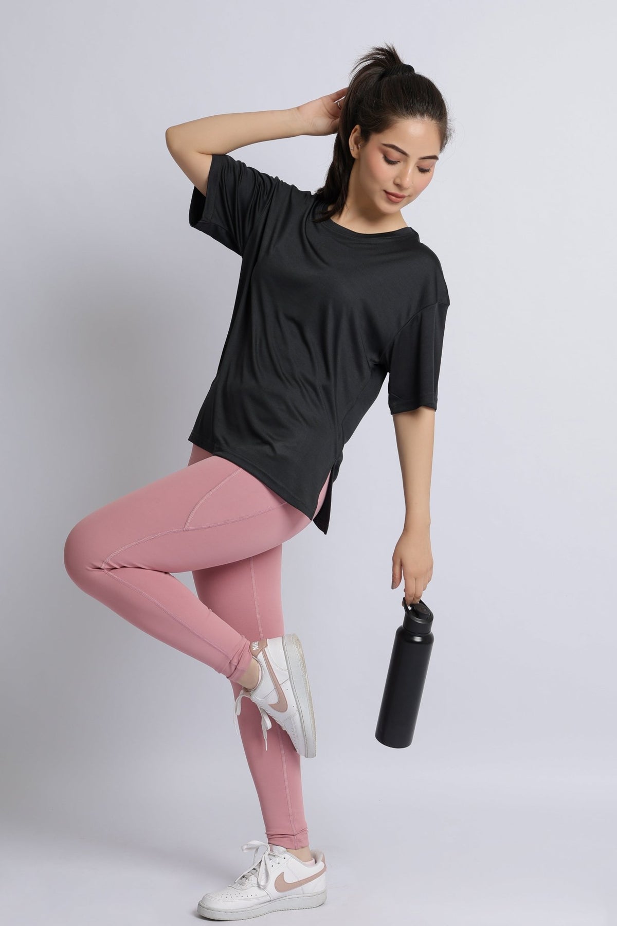 Black active off shoulder tshirt -Active off shoulder tshirt