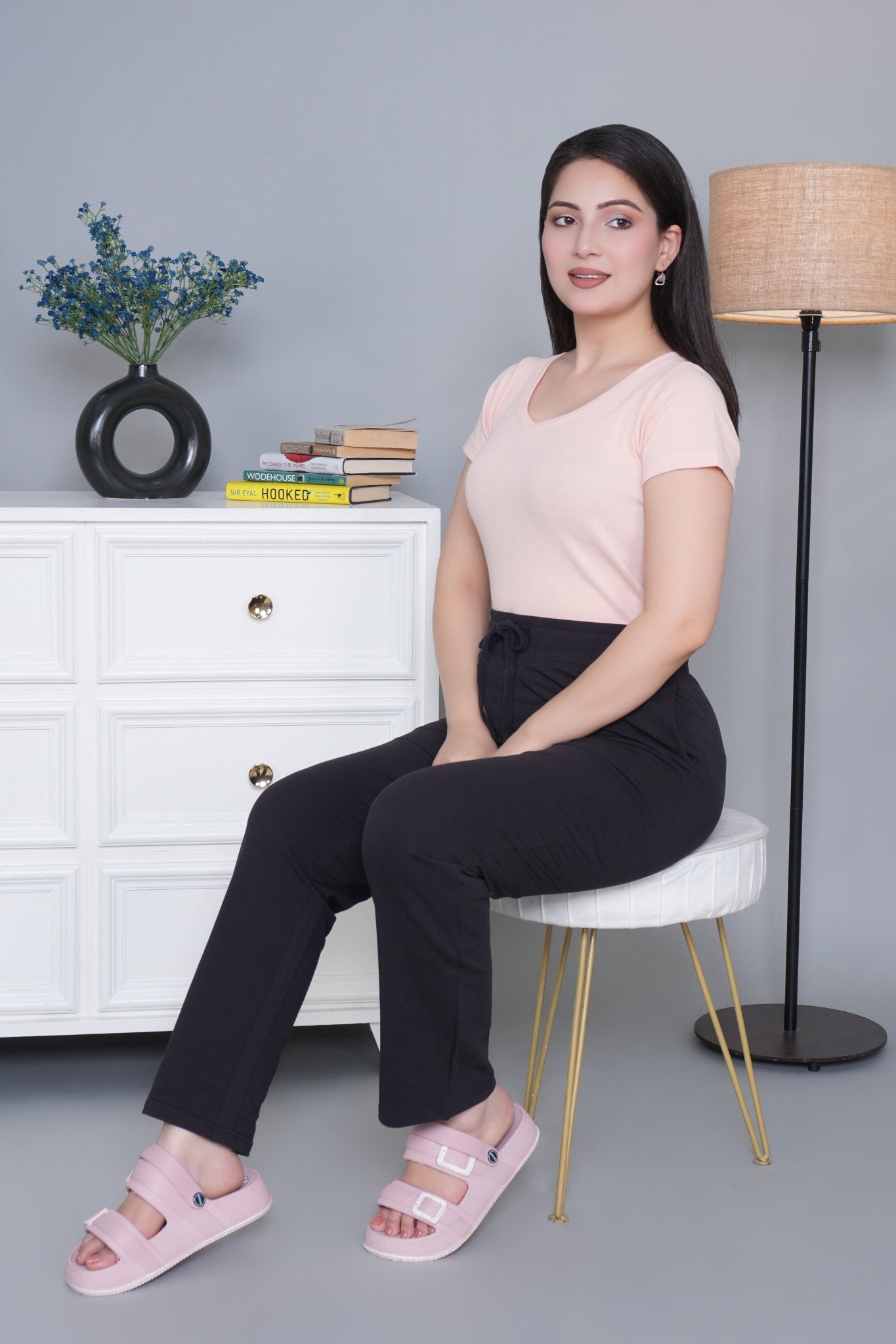 Black all day home pants with extra comfort. [100% USA HQ Cotton Lycra] - All day home pant