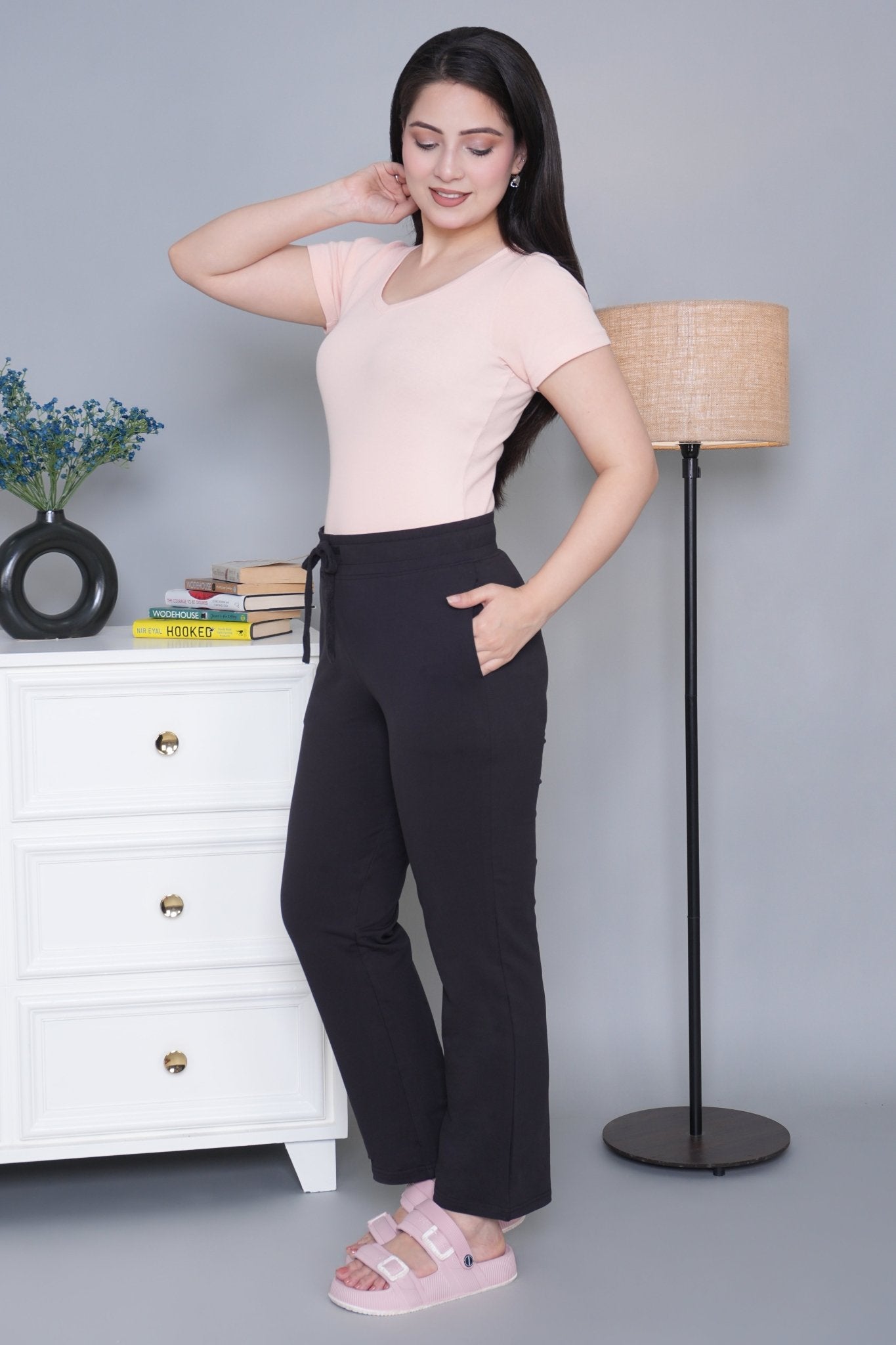 Black all day home pants with extra comfort. [100% USA HQ Cotton Lycra] - All day home pant