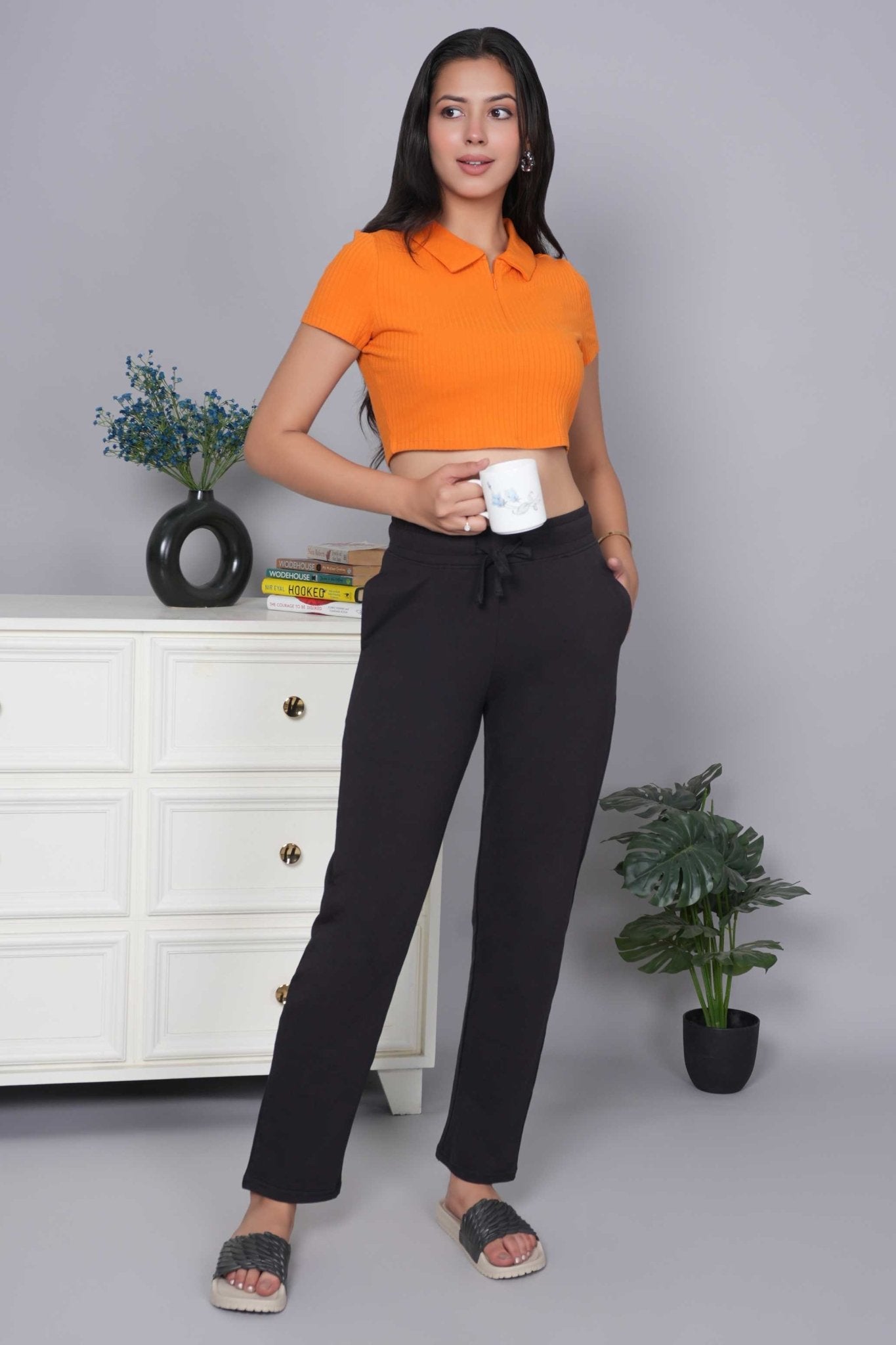 Black all day home pants with extra comfort. [100% USA HQ Cotton Lycra] - All day home pant