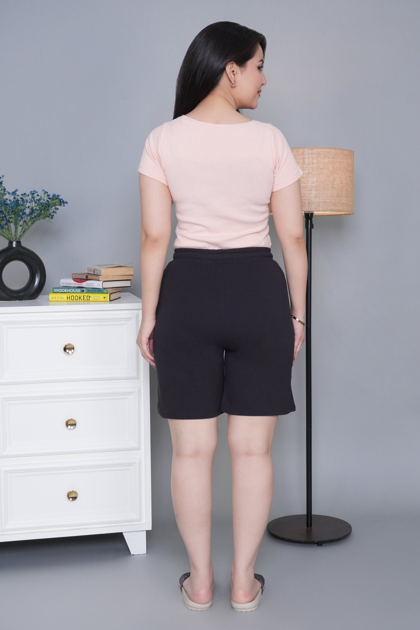 Black all day home shorts with extra comfort. [100% Cotton Lycra] - All day home shorts