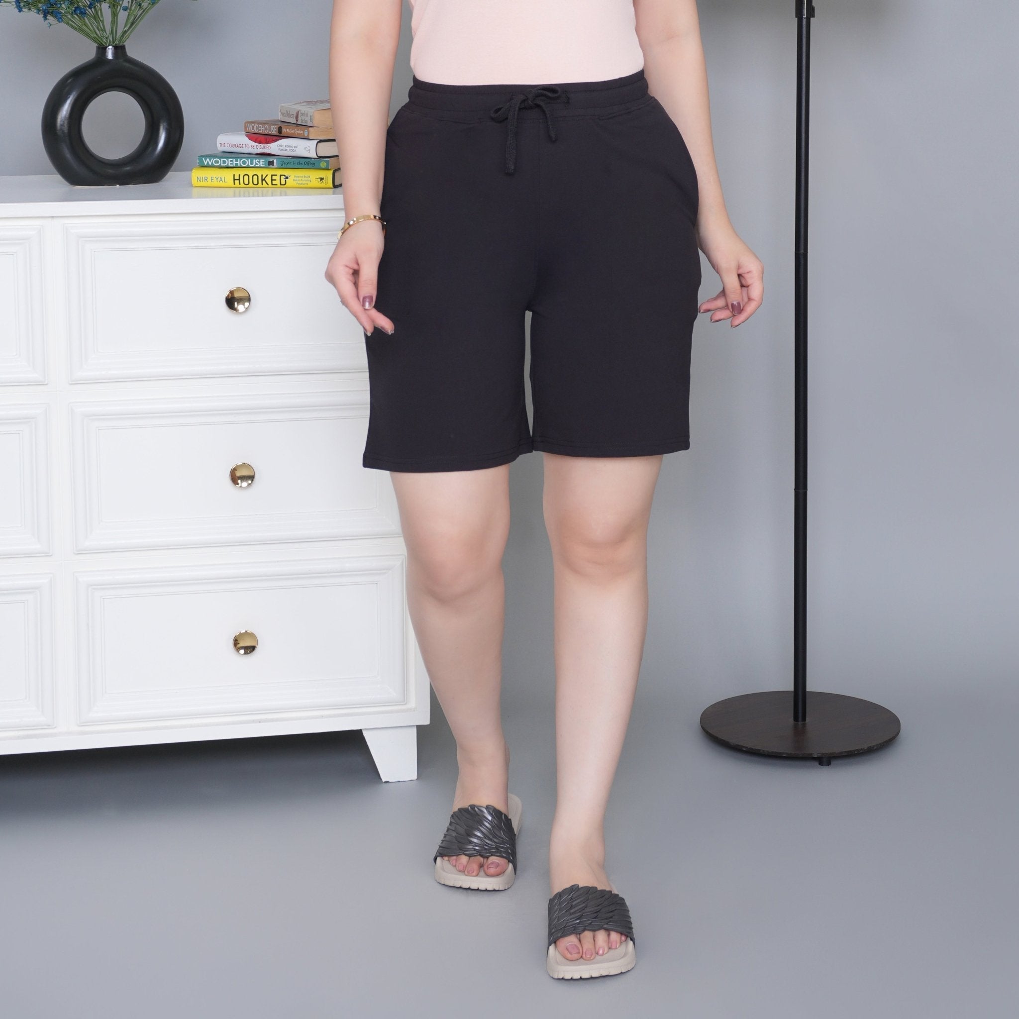 Black all day home shorts with extra comfort. [100% Cotton Lycra] - All day home shorts