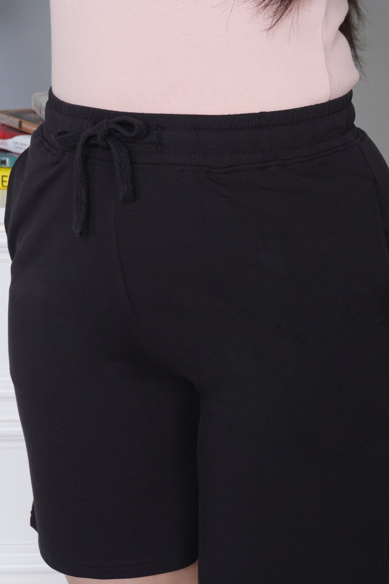 Black all day home shorts with extra comfort. [100% Cotton Lycra] - All day home shorts