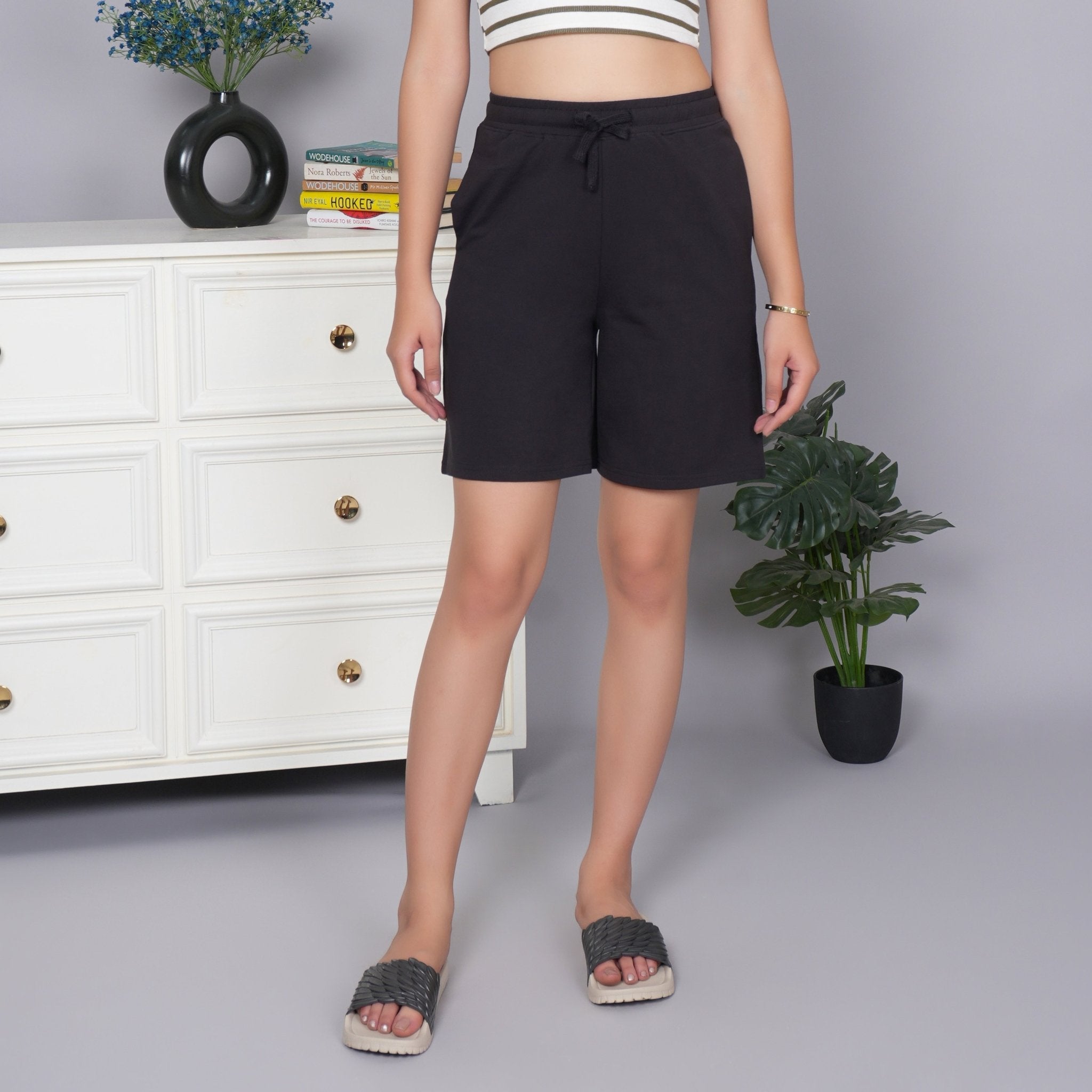Black all day home shorts with extra comfort. [100% USA HQ Cotton Lycra] - All day home shorts