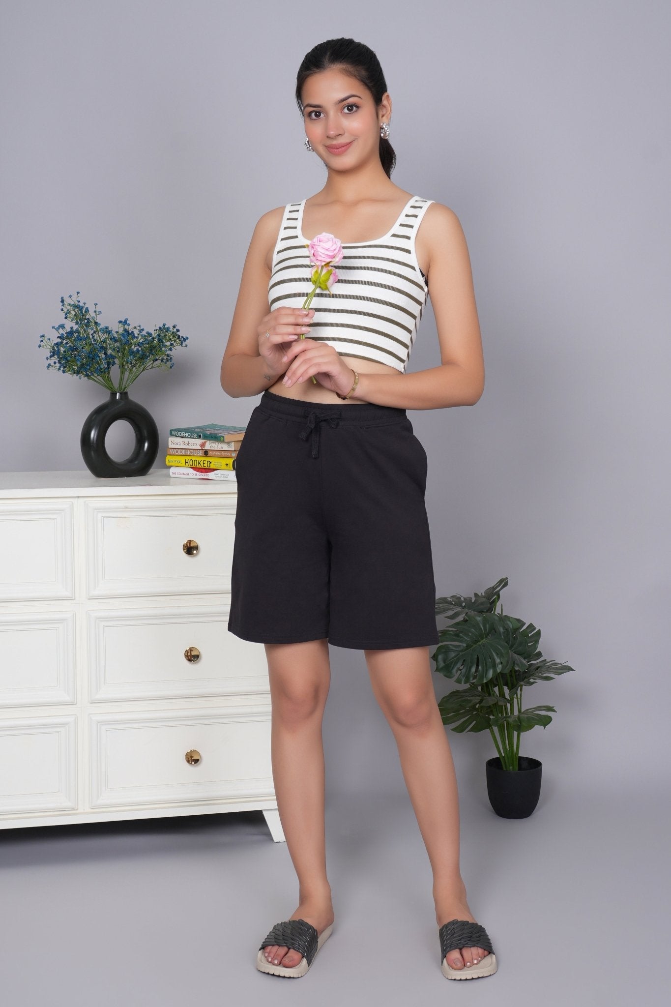 Black all day home shorts with extra comfort. [100% USA HQ Cotton Lycra] - All day home shorts