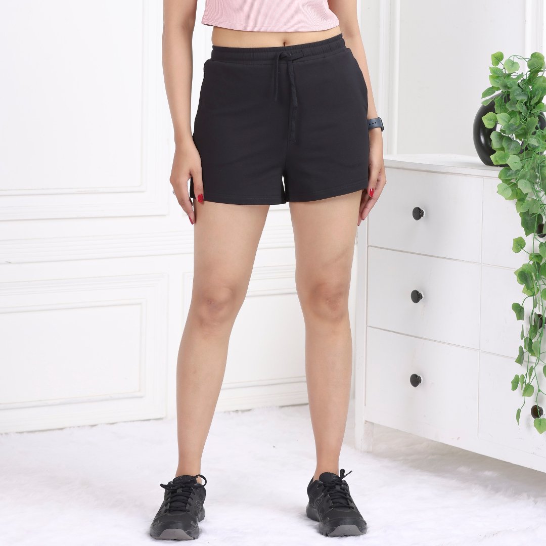 Black all day two pocket cotton lycra shorts made with USA HQ cotton with zip. - Zip pocket cotton short