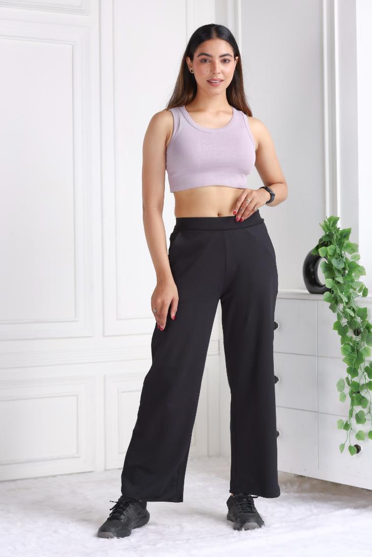 Black all day wide flare pants & trousers for women xxxxl to xxxxxl.