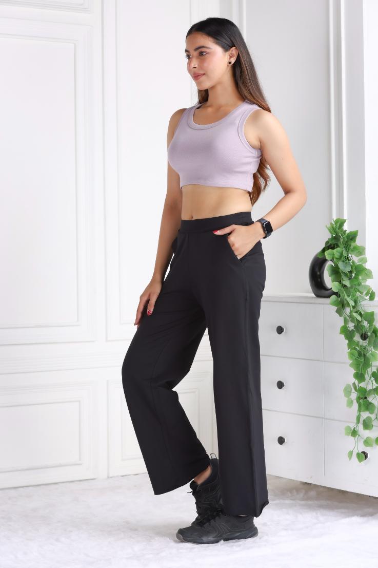 Black all day wide flare pants & trousers for women xxxxl to xxxxxl.