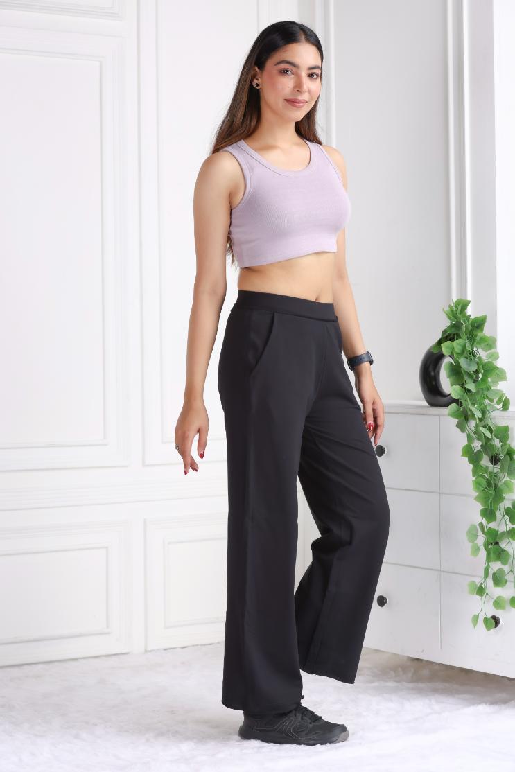 Black all day wide flare pants with extra comfort. [100% USA HQ Cotton Lycra] extra flare. - All day wide flare pant