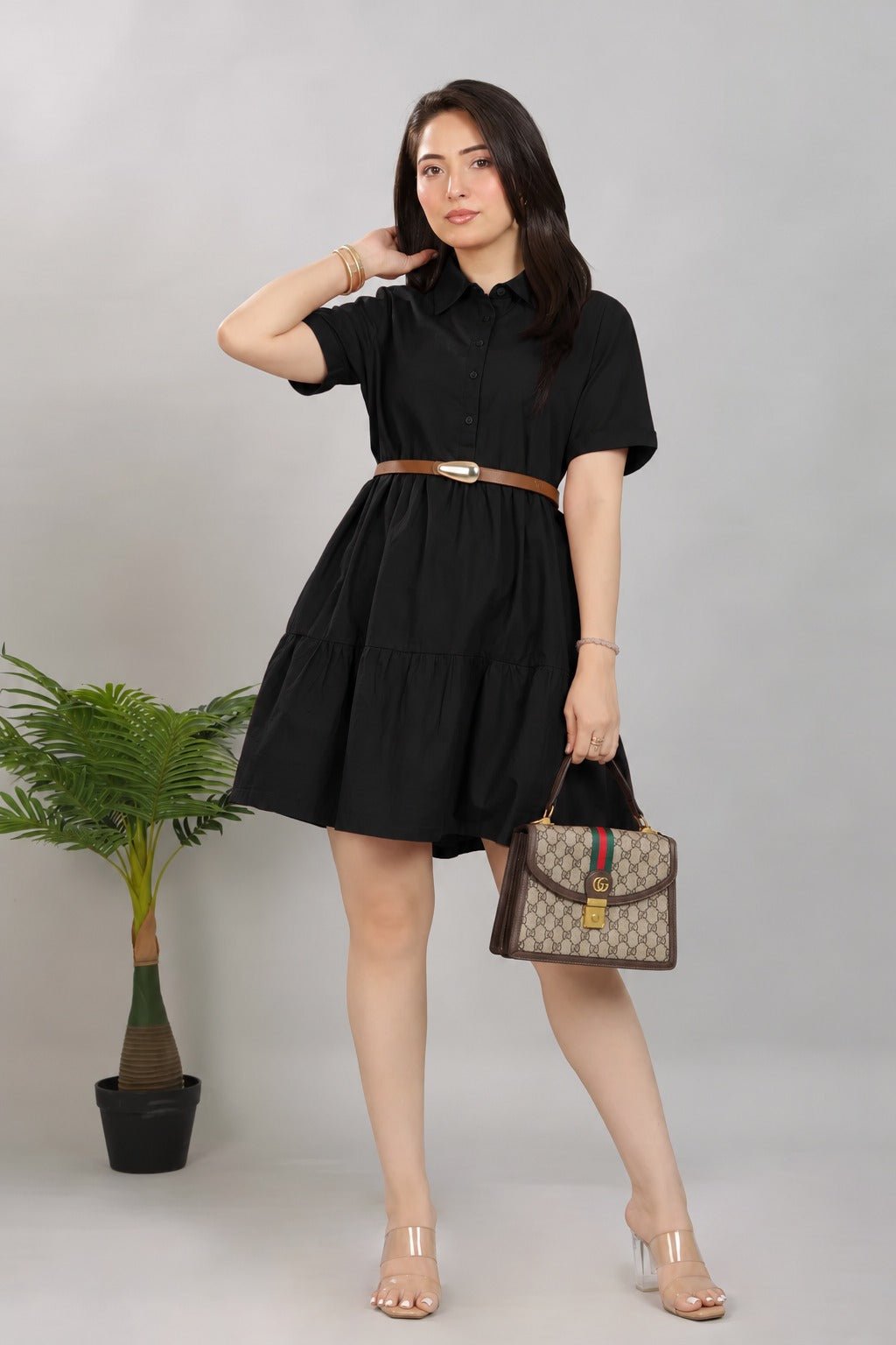 Black collar flare dress [100% pure cotton] -Cotton midi dress