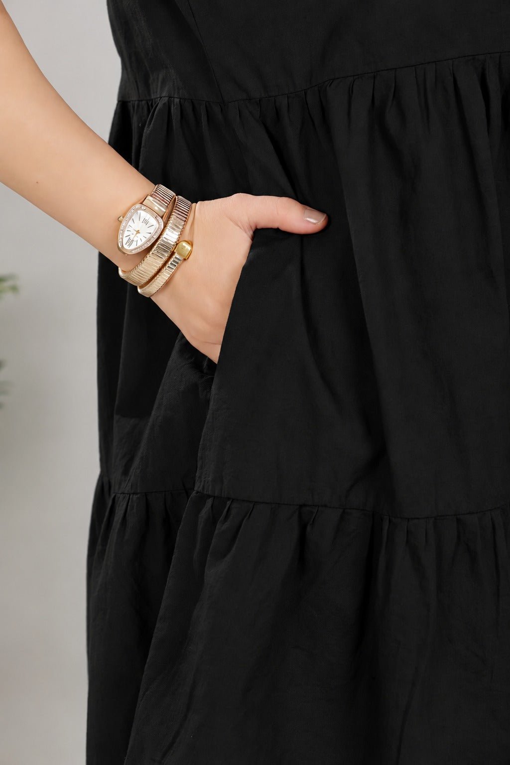 Black collar flare dress [100% pure cotton] -Cotton midi dress