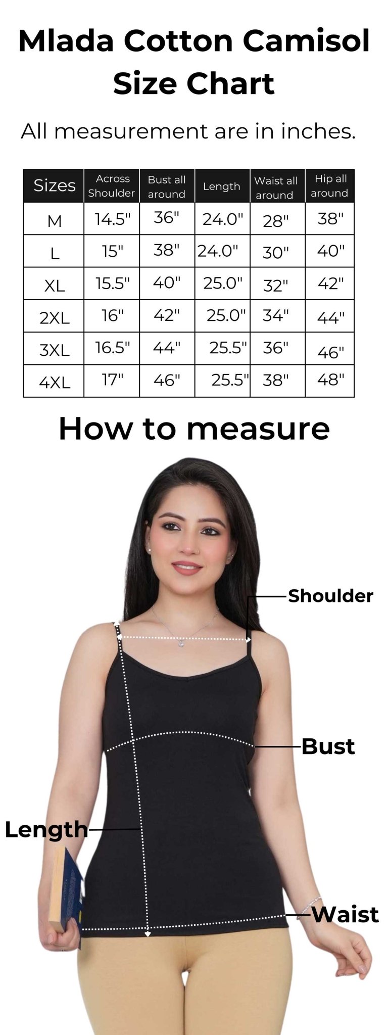 Black Cotton Camisole [100% Cotton spandex] - Cotton camisole