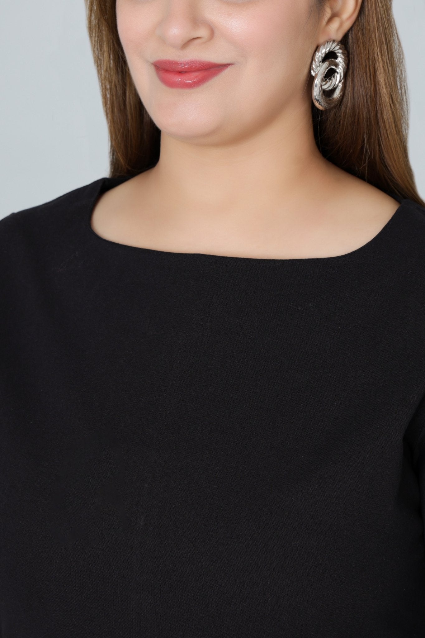 Black cotton full sleeve midi dress with pocket [100% pure cotton] - Cotton pocket midi dress