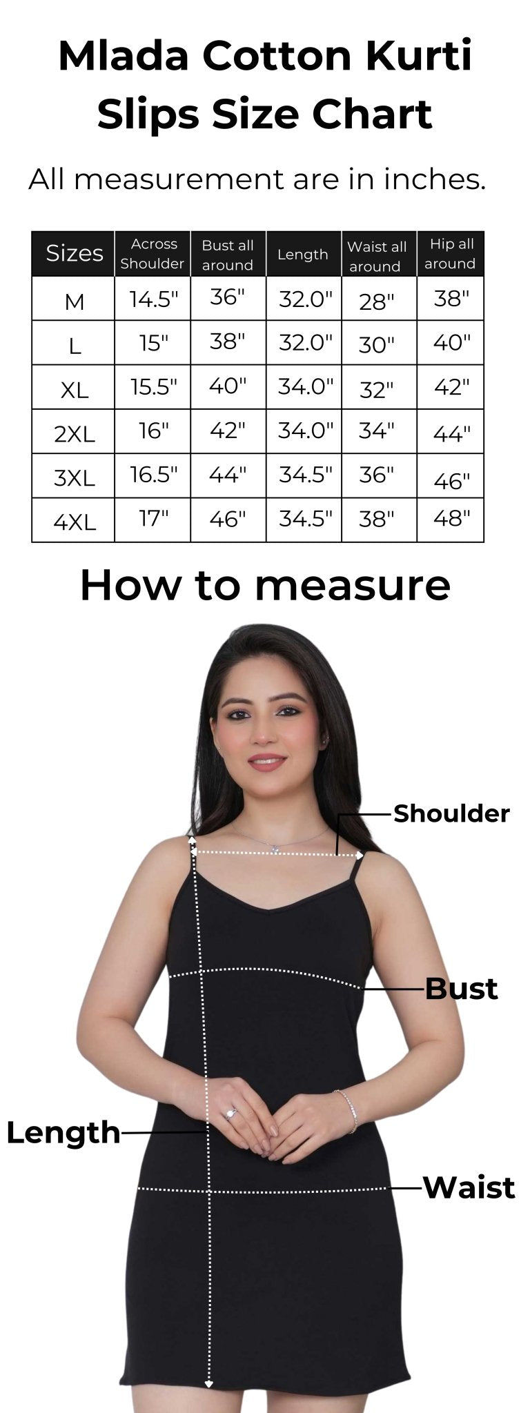 Black Cotton Kurti Slips [100% Cotton spandex] - Cotton kurti slips