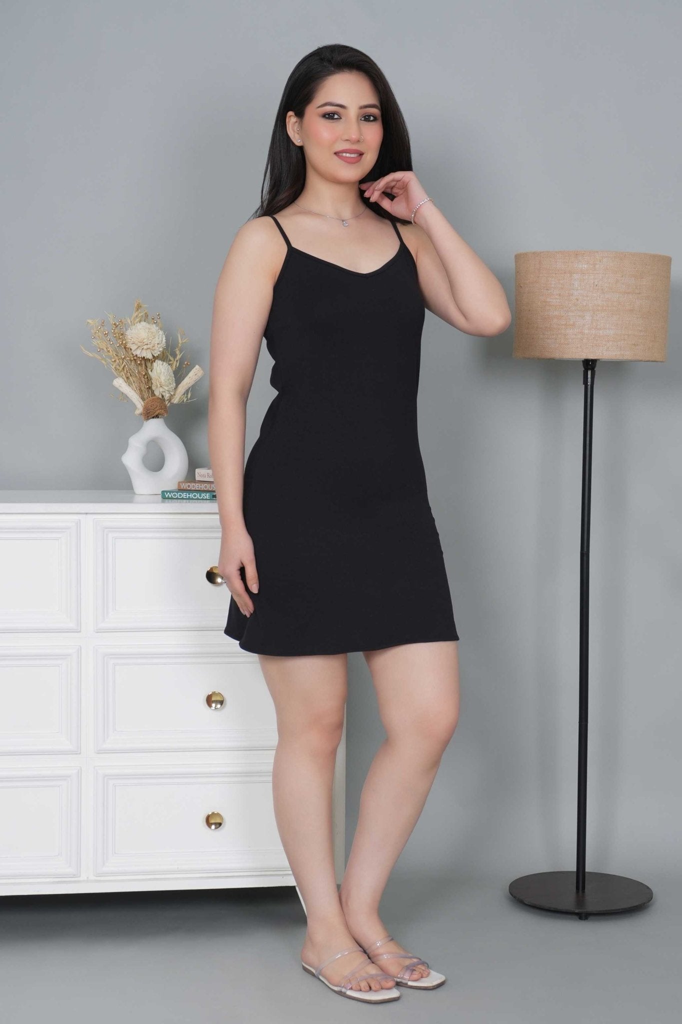 Black Cotton Kurti Slips [100% Cotton spandex] - Cotton kurti slips