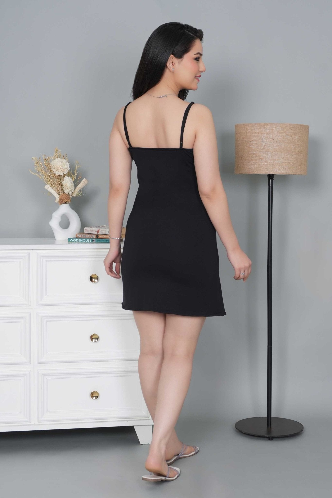 Black Cotton Kurti Slips [100% Cotton spandex] - Cotton kurti slips