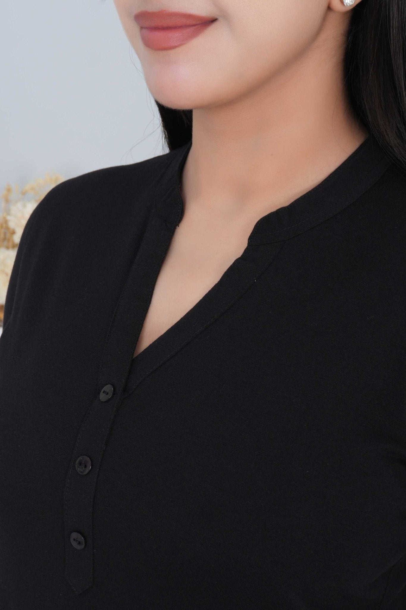 Black cotton kurti tshirt with pockets - Kurti tshirt