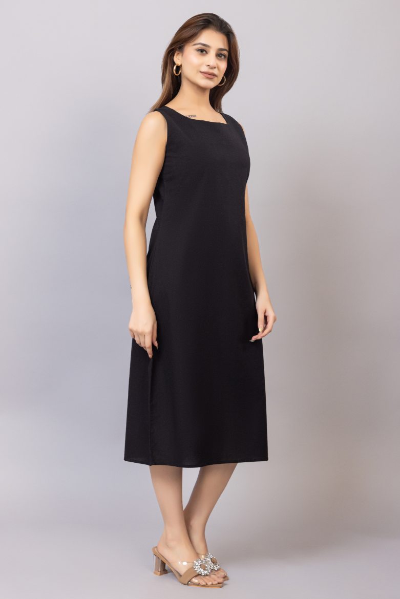 Black cotton midi dress [100% pure cotton] - Cotton midi dress