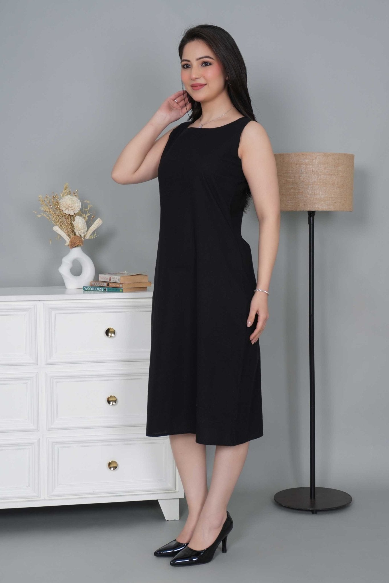 Black cotton midi dress [100% pure cotton] - Cotton midi dress