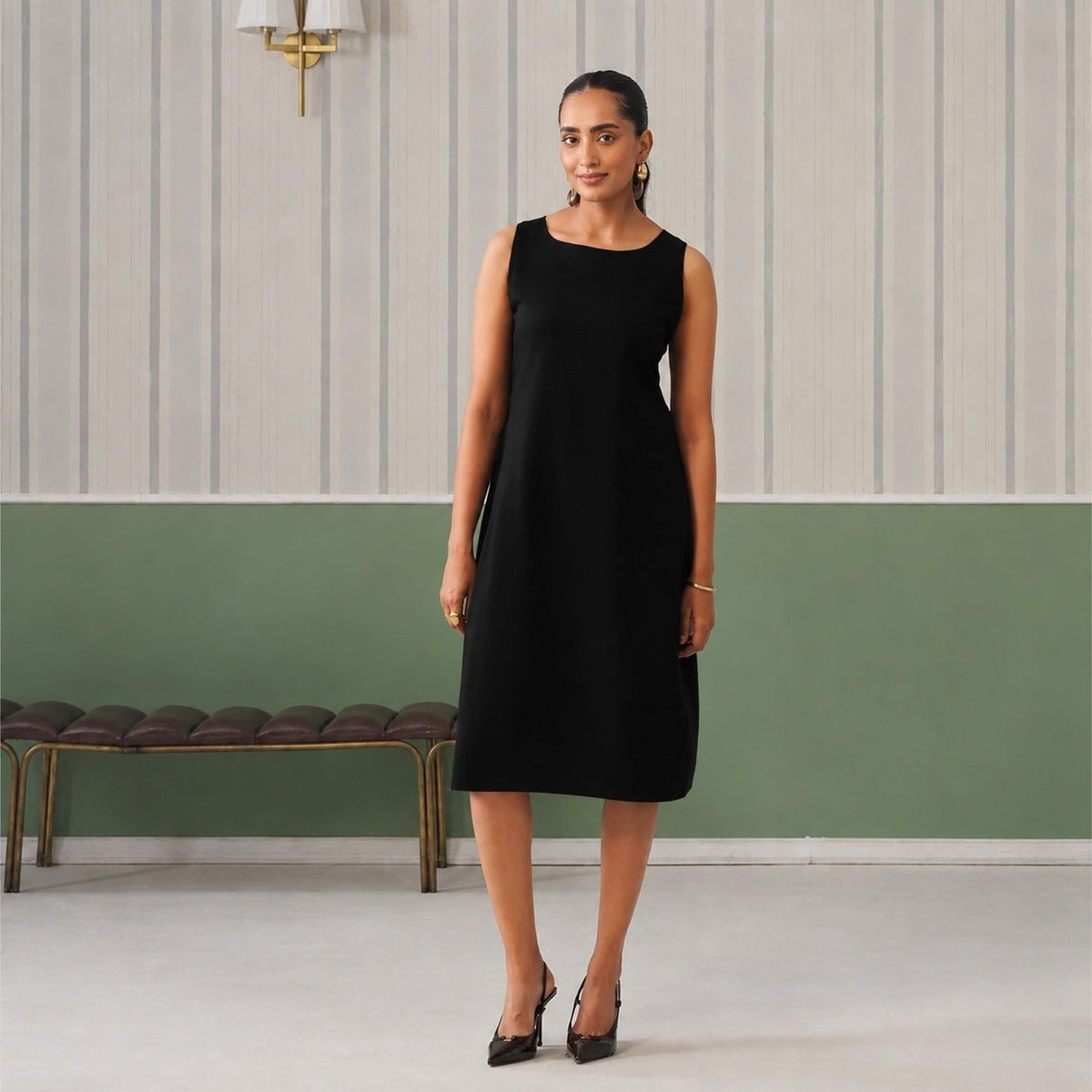 Black cotton midi dress [100% pure cotton] -Cotton midi dress