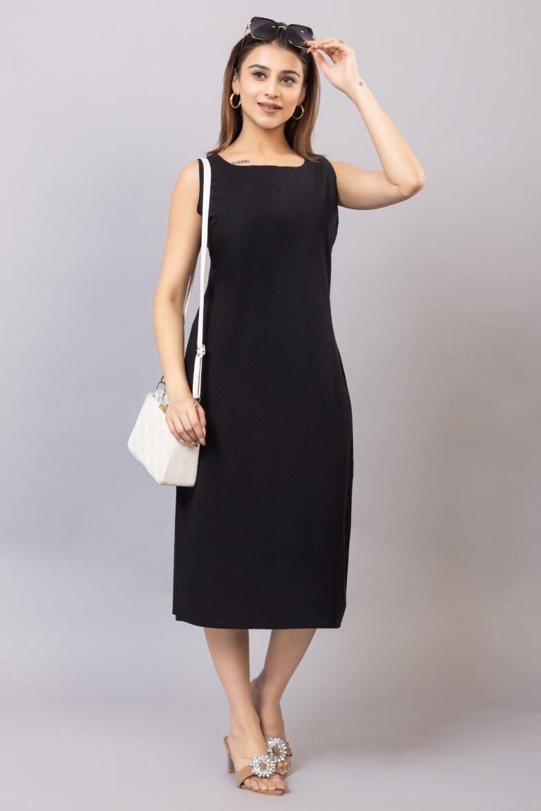 Black cotton midi dress [100% pure cotton] - Cotton midi dress