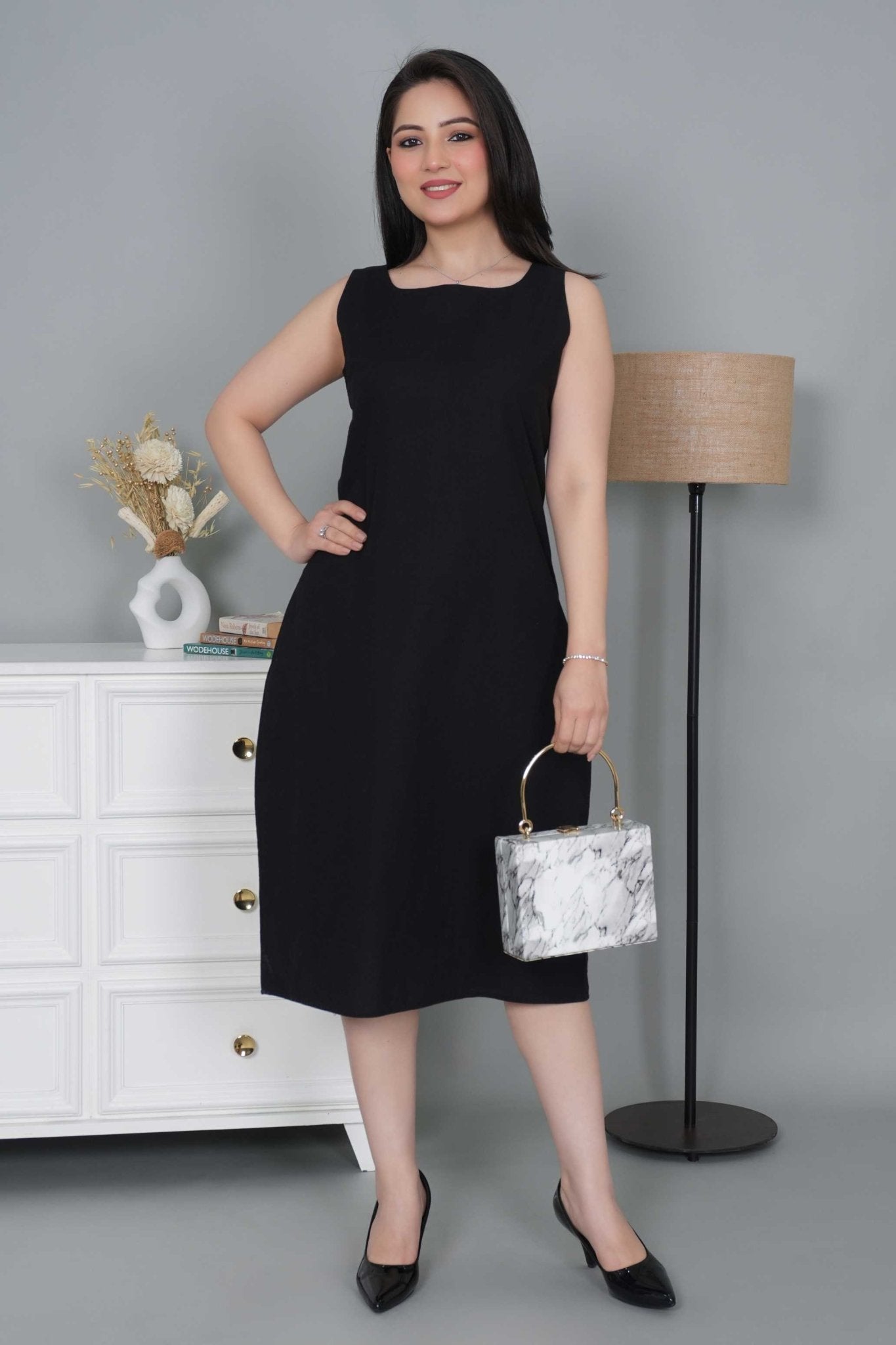 Black cotton midi dress [100% pure cotton] - Cotton midi dress