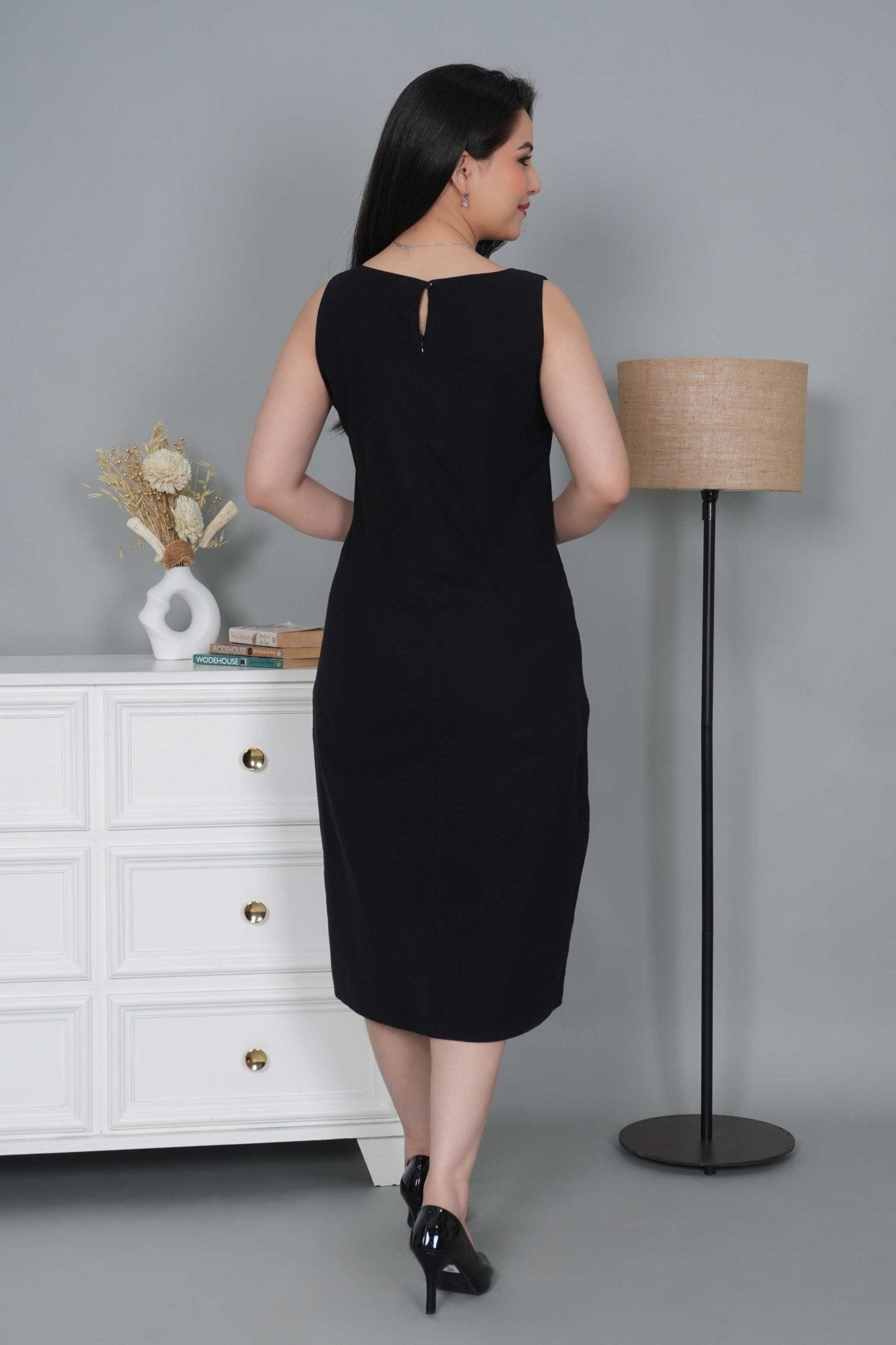 Black cotton midi dress [100% pure cotton] - Cotton midi dress