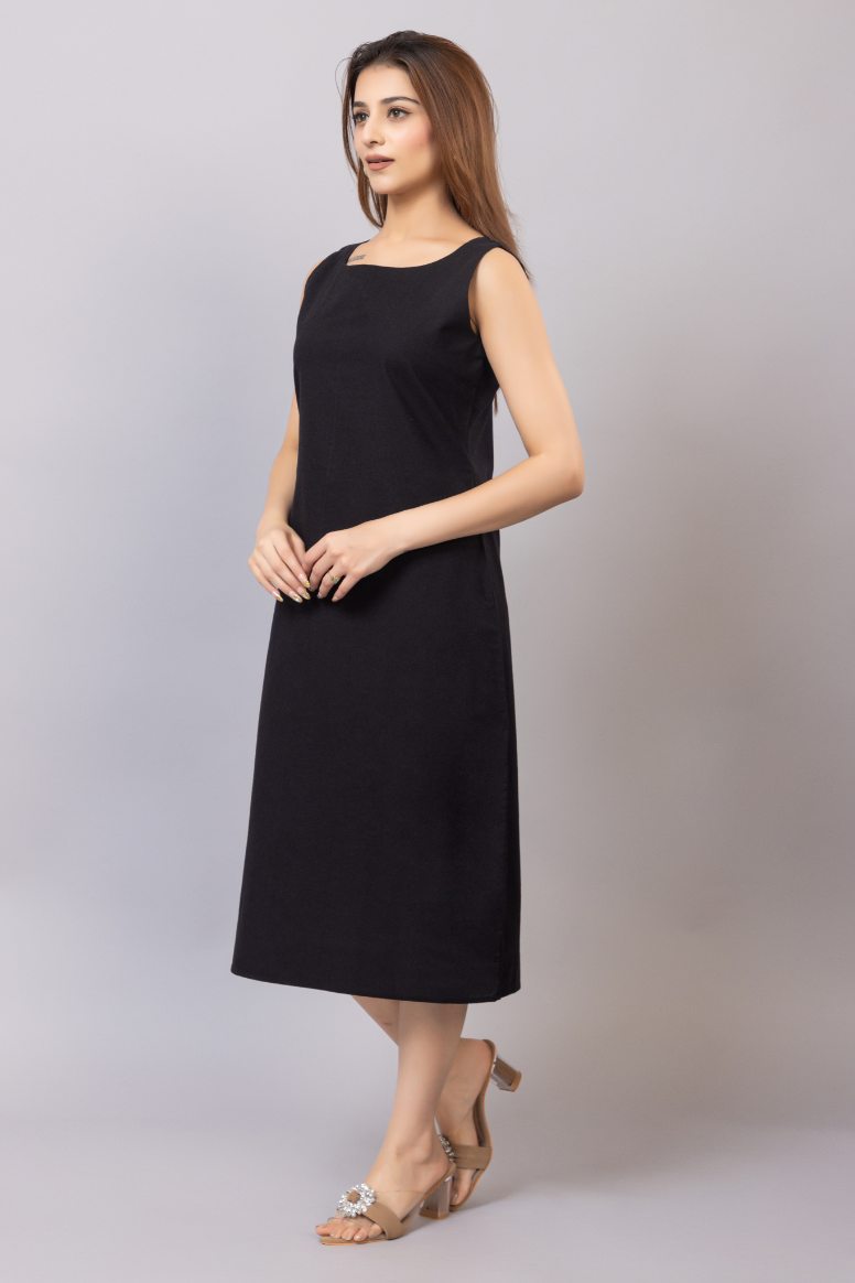 Black cotton midi dress [100% pure cotton] - Cotton midi dress