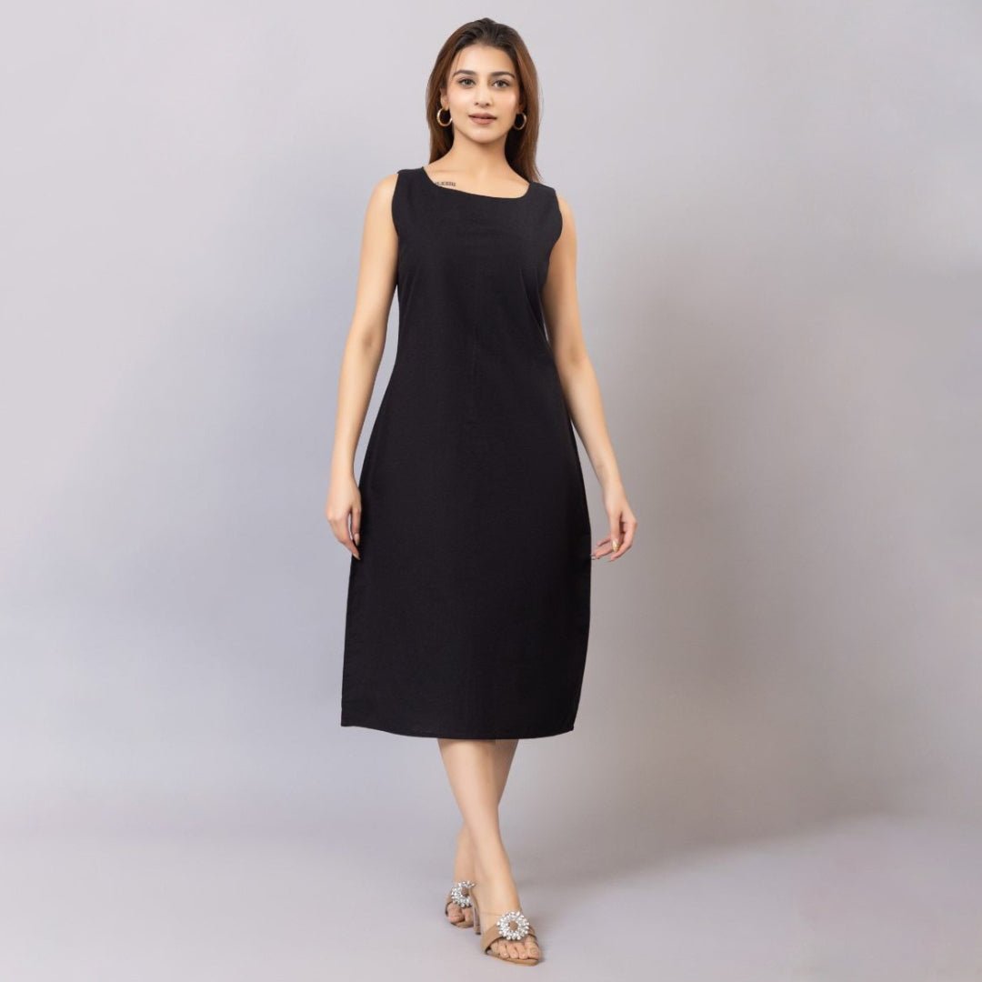 Black cotton midi dress [100% pure cotton] - Cotton midi dress