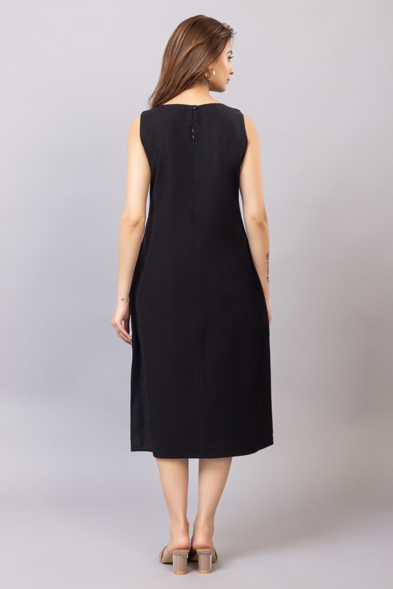 Black cotton midi dress [100% pure cotton] - Cotton midi dress