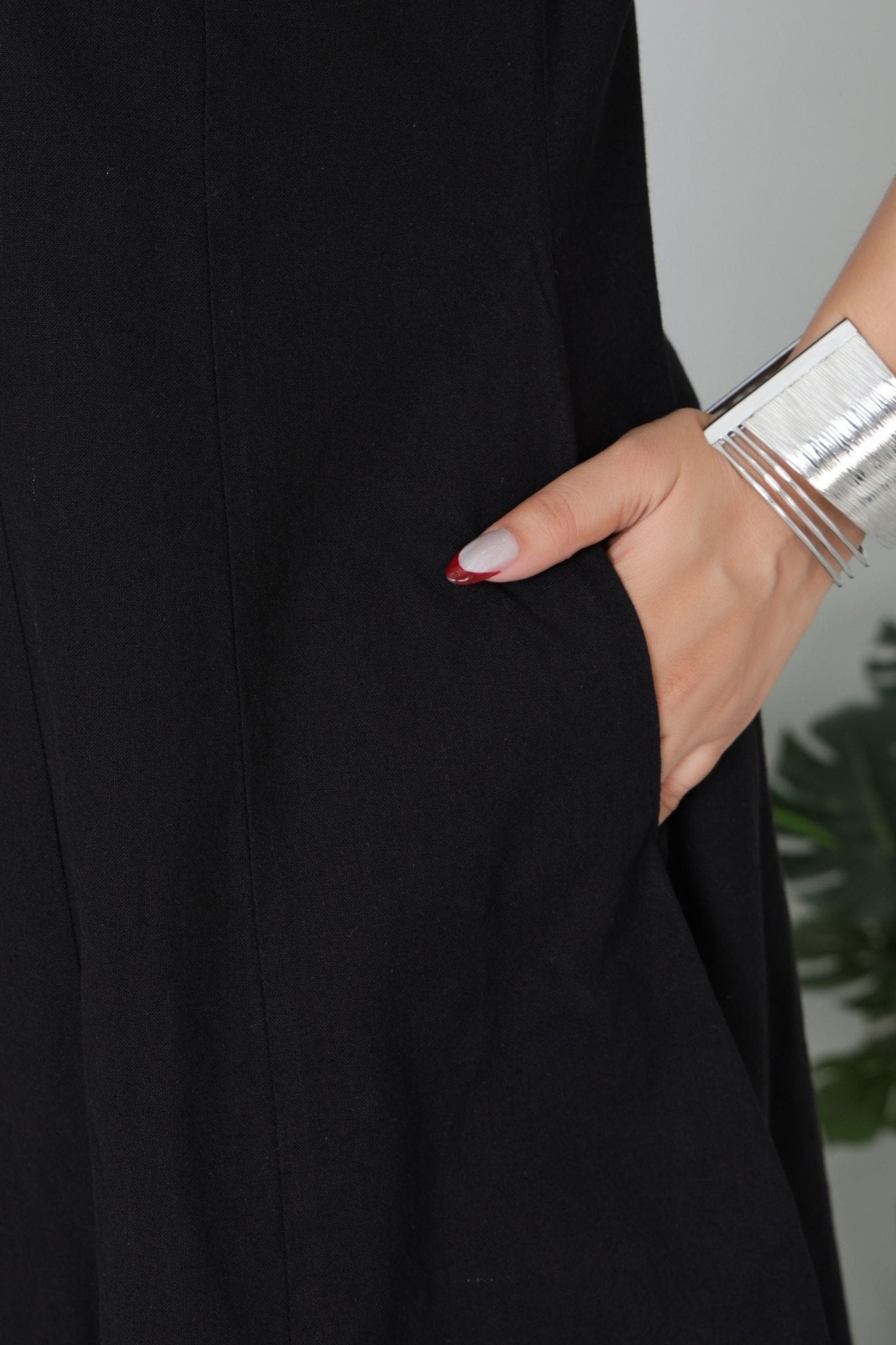Black cotton midi dress with pocket [100% pure cotton] - Cotton pocket midi dress