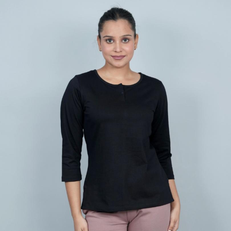 Black Henley Tshirt [Non transparent 220 gsm thick ] - Henley Tshirt