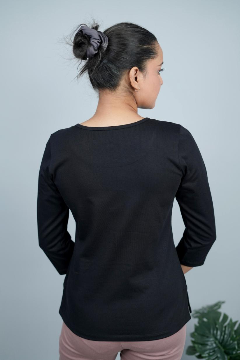 Black Henley Tshirt [Non transparent 220 gsm thick ] - Henley Tshirt