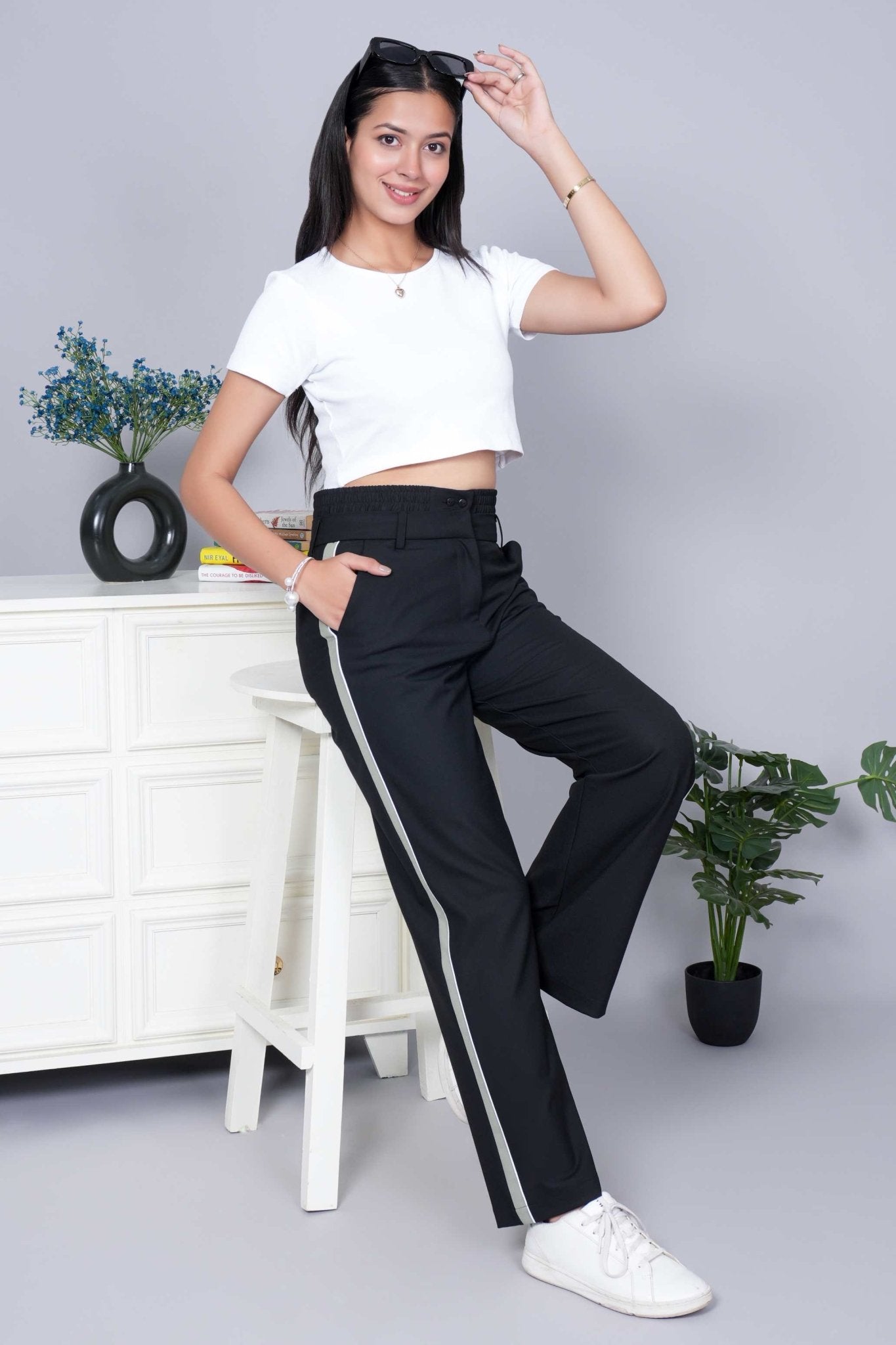Black high waist retro trouser with spandex - High waist retro trouser