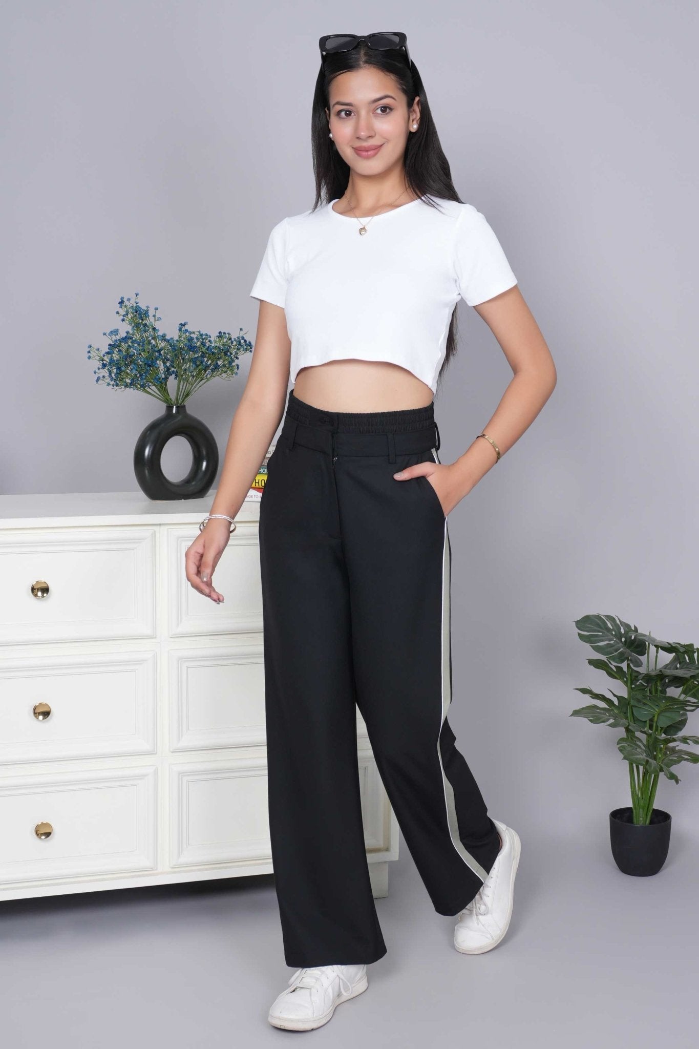 Black high waist retro trouser with spandex - High waist retro trouser