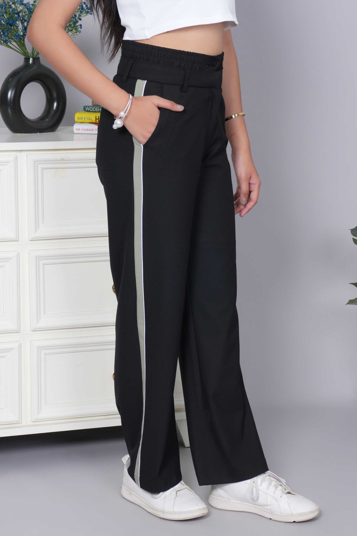 Black high waist retro trouser with spandex - High waist retro trouser