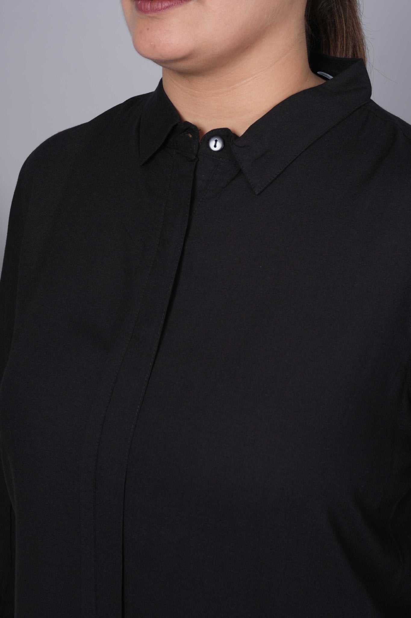 Black long hemline shirt [ 100% Rayon, Liva Certified ] - Long hemline shirt