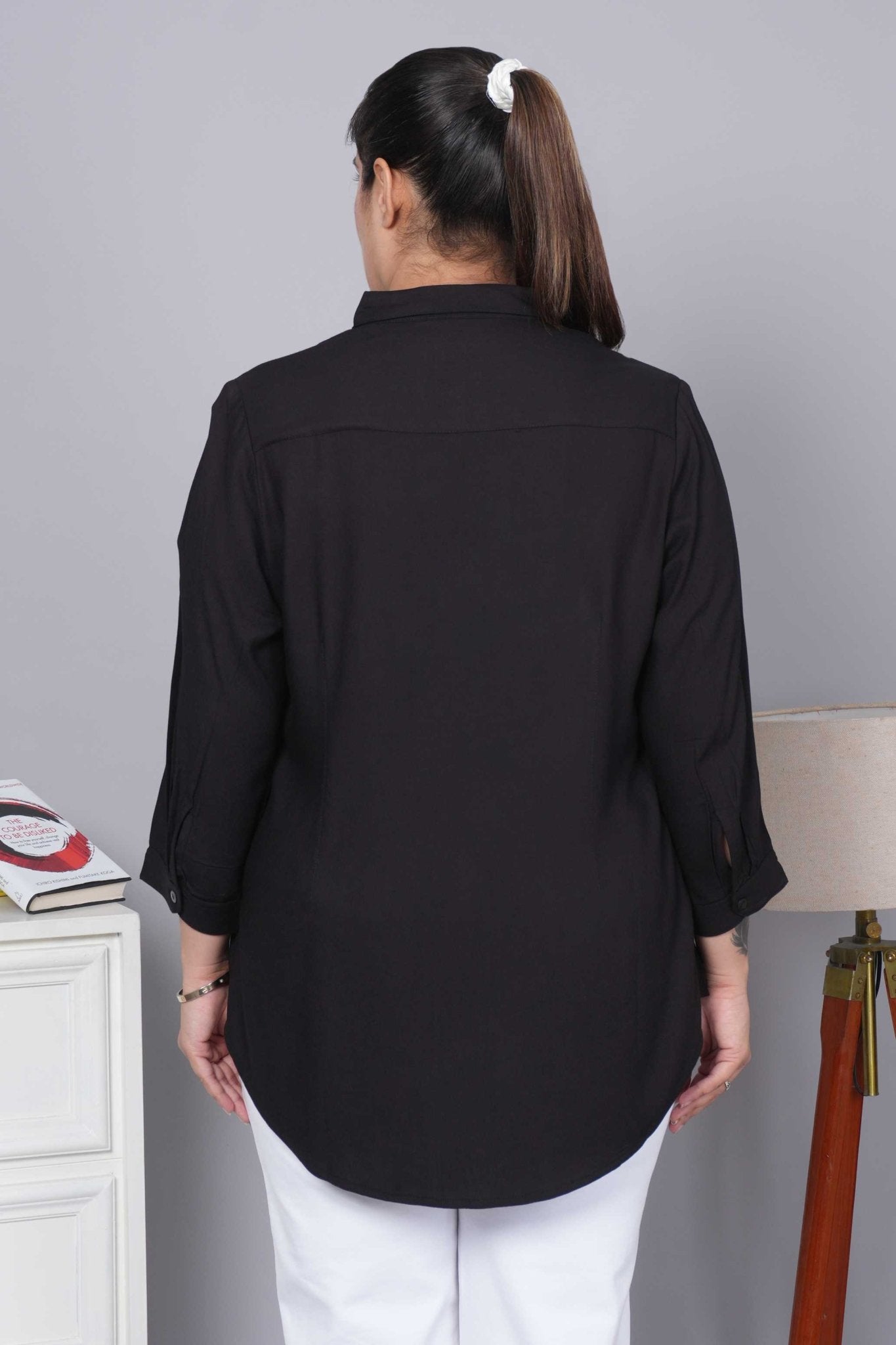Black long hemline shirt [ 100% Rayon, Liva Certified ] - Long hemline shirt