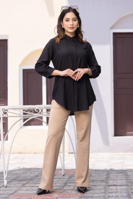 Black long hemline shirt [ 100% Rayon, Liva Certified ] - Long hemline shirt